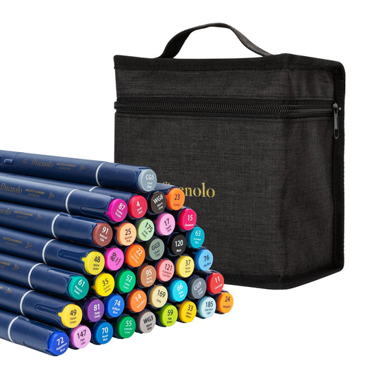 טוש דו צדדי אלכוהולי סט 40 יח מכחול ושטוח alcohol markers brush tip 40 colors deli