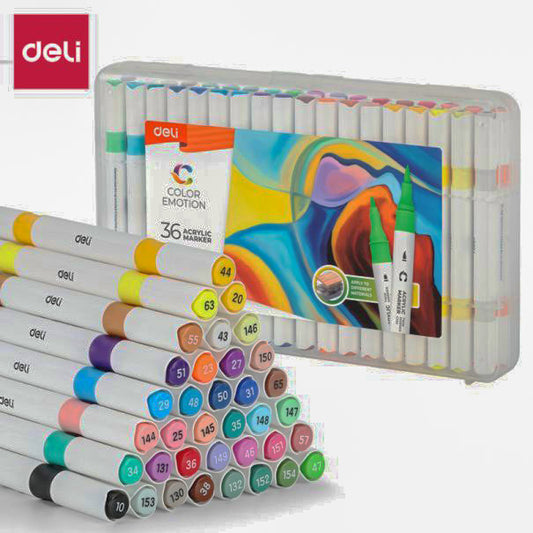 סט 36 טושים אקרילים דו צדדי deli