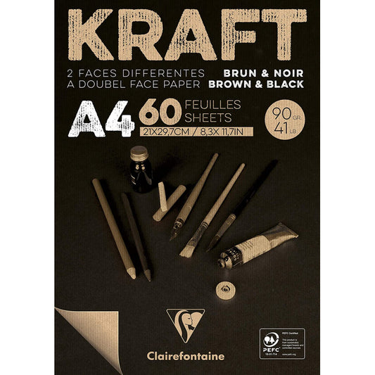 בלוק נייר חום/שחור קראפט 14.8/21 סמ 60דף clairefontaine kraft broun and black 5a