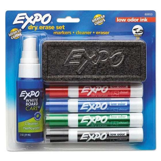 סט 4 טושים ללוח מחיק ראש קטום+מחק+נוזל מחיקה expo low odor ink