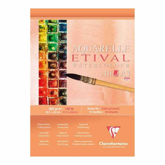 בלוק לצבעי מים 300גר 29.7/42 סמ 10 דפים clairefontaine etival water colour 3A