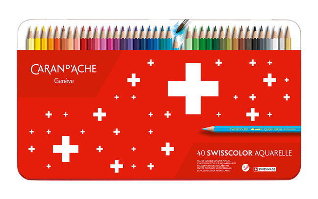 סט 40 עפרונות קרנדש swisscolor aquarelle caran d'Ache 128540