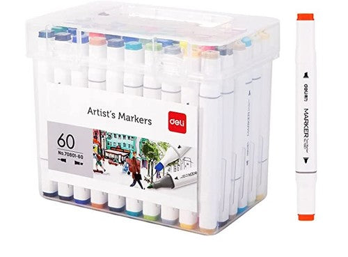 סט 60 טושים אלכוהולים דו צדדיים דאלי deli artist's markers 60 colours duble side