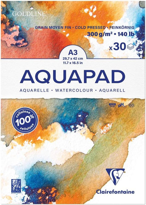 בלוק לצבעי מים 29.7/42 סמ 300גר 30 דף clairefontaine goldline aquapad 3A