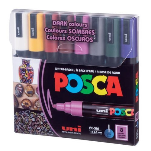 טושי פוסקה צבעים כהים 2.5 ממ 8יחposca 5M set dark colors 8pcs