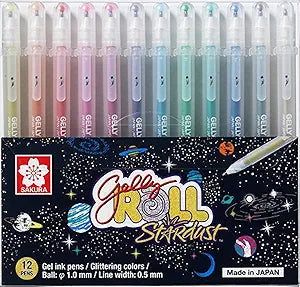 סט ג'לי רול מנצנץ עטי דיו 12 יח בעובי 1.0 סקורה gellyroll stardust 12 pens sakura