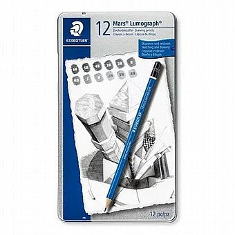 סט עפרונות רישום 12 יח שטדלר staedtler mars lumograph 2h-8b drawing pencils 12 pcs