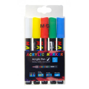 טוש אקרילי סט 5יח עובי 2ממ m&g acrylic marker set 5 pcs artmate