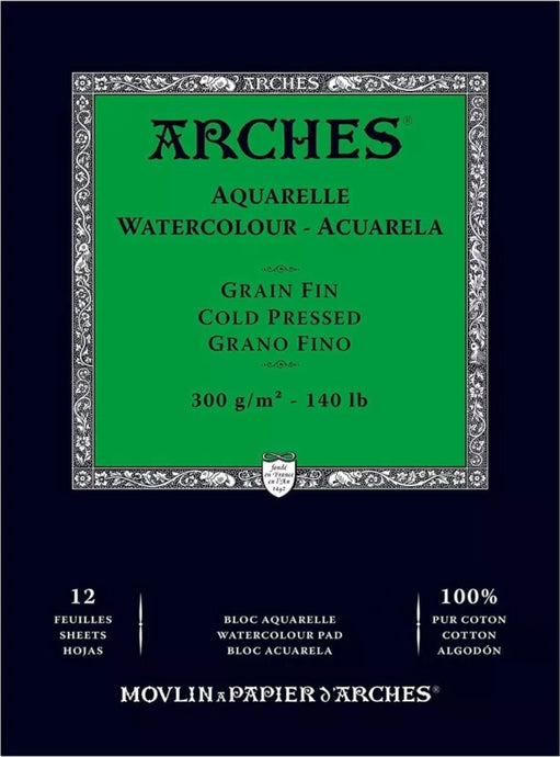 בלוק לצבעי מים14.8/21 סמ עדין כבישה קרה 100% כותנה arches watercolour fine 300gr 5A