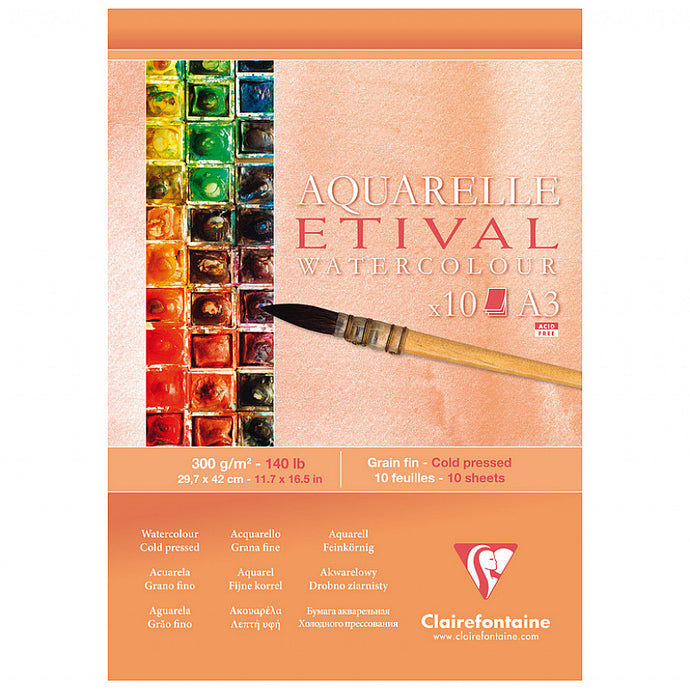 בלוק לצבעי מים 300גר 29.7/42 סמ 10 דפים clairefontaine etival water colour 3A