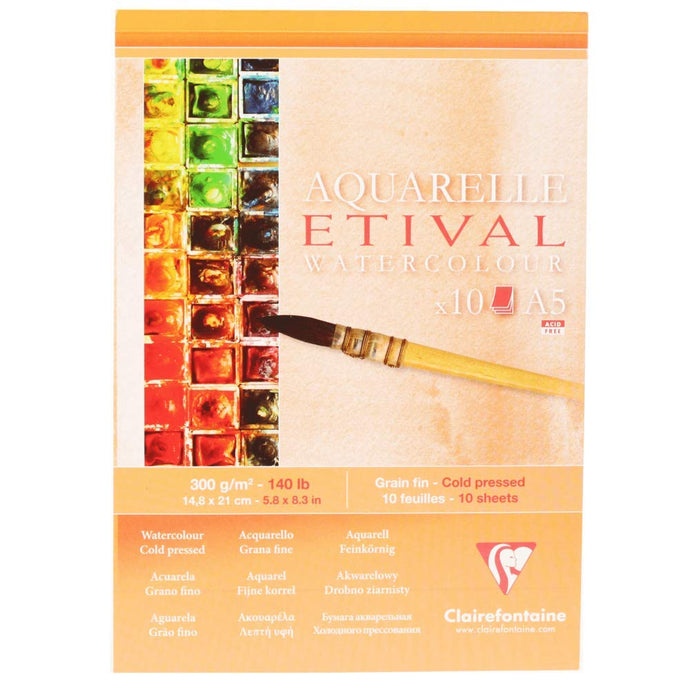 בלוק לצבעי מים 300גר 14.8/21 סמ 10 דפים clairefontaine etival water colour 5A