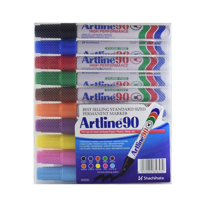 טוש ארטליין ראש קטום 90 10 צבעים ARTLINE 90 PERMANENT MARKER 10 PCS