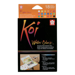 סט 18 צבעי מים בקוביות koi water colors 18 pocket field sketch box