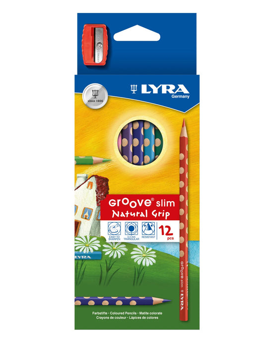 עפרונות צבעוניים סט 12 גרוב דק ליירה lyra groove slim natural grip 12 pcs