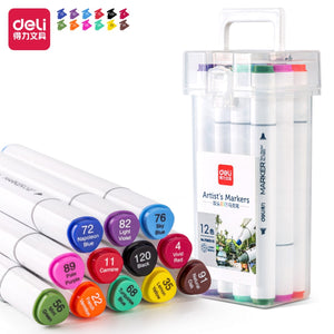 סט 12 טושים אלכוהולים דו צדדיים דאלי deli artist's markers 12 colours duble side