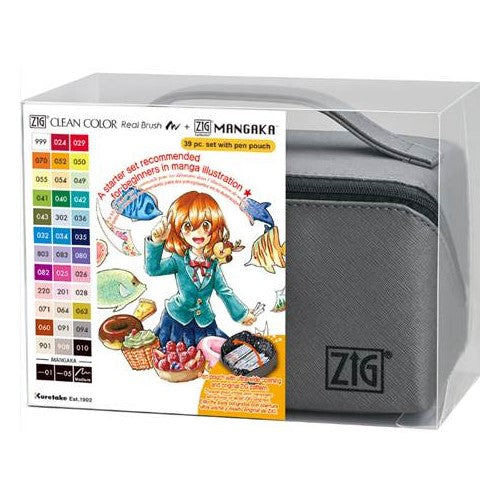 סט  36 טושי מכחול + טושי רישום זיג zig set clean color+ mangaka 36 pcs