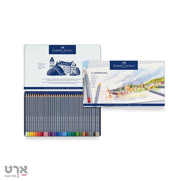 סט עפרונות 36יח בסיס מים גולד פאבר בקופסאת פח goldfaber set 36 faber castel