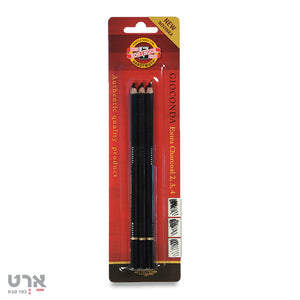 סט 3 עפרונות פחם שחור בחוזקים שונים koh-i-noor gioconda extra charcoal 2,3,4