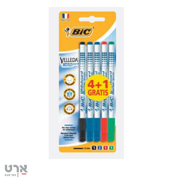 סט 5 טושים מחיקים דקים ביק bic velleda 5 whiteboard markers