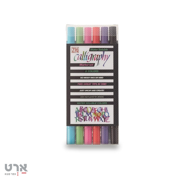 סט 6 טושי קליגרפיה דו צדדי זיג zig calligraphy 6 colors double side water based dye ink