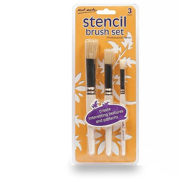 סט 3 מכחולי טופ (טיפוף) בגדלים שונים mont marte stencil brush set