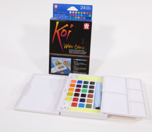 סט 24 צבעי מים בקוביות koi water colors 24 pocket field sketch box
