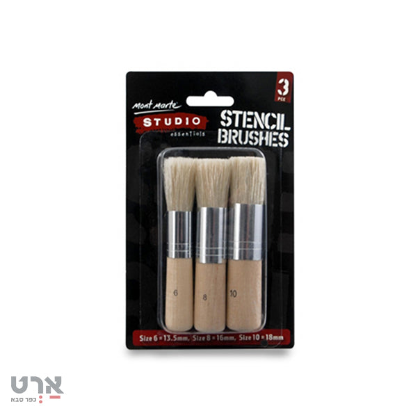 סט 3 מכחולי טופ ידית קצרה mont marte stencil brushes maa0021