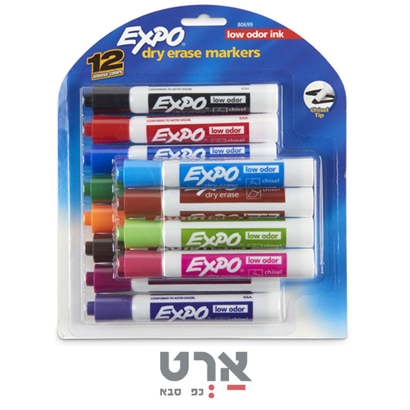 סט טושים מחיקים 12 גוונים ללוח מחיק expo dry erase markers