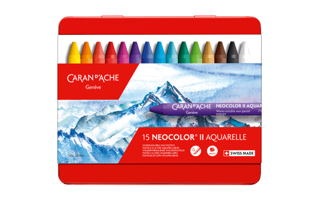 צבעי פסטל אקוורל קרנדש 15 caran d'ache 15 neocolor 2 aquarwlle 7500