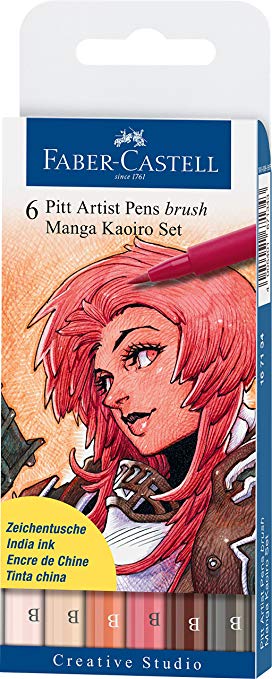 סט 6 טושי מכחול pitt manga kaoiro Faber castell