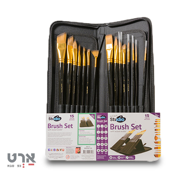 סט 15 מכחולי סטודיו בנרתיק פונקציונלי mont marte studio brush set