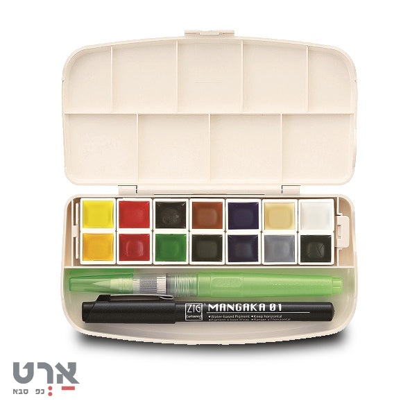 סט צבעי מים 14 גוונים באריזה לנסיעה זיג zig gansai tambi portable 14 colors set